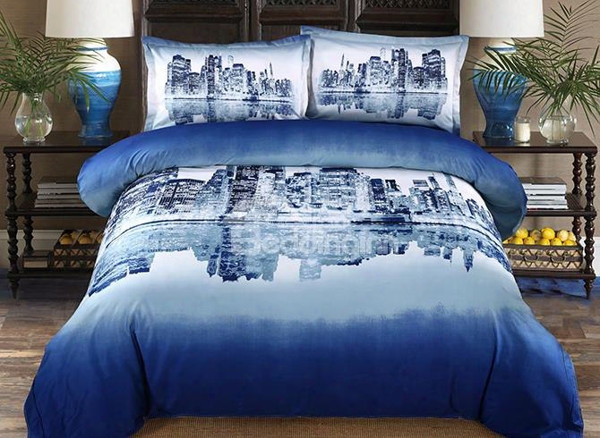 100% Cotton Night City Scene Duvet Cover 4 Piece Bedding Sets