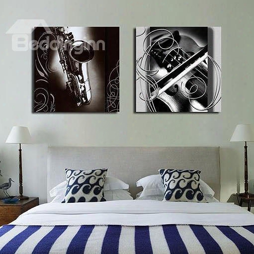16␔16in␔2 Panels Black Saxophone Vintage Style Hanging Square Fabric Framed Wall Prints