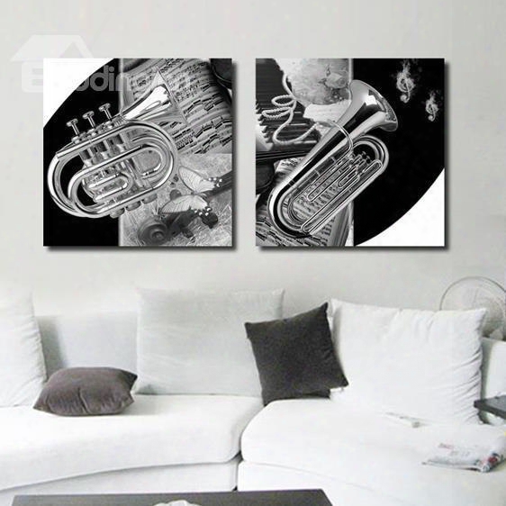 16␔16in␔2 Panels Saxophone And Music Notes Canvas Waterproof And Eco-friendly Framed Wall Prints