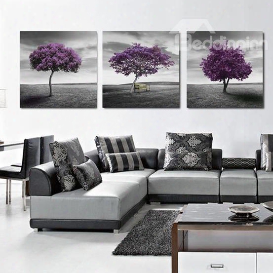 16␔16in␔3 Panels Purple Trees In Desert Hanging Canvas Waterproof And Eco-friendly Framed Prints