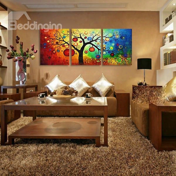 16␔24in␔3 Panels Rainbow Tree Pattern Hanging Canvas Waterproof And Eco-friendly Framed Prints