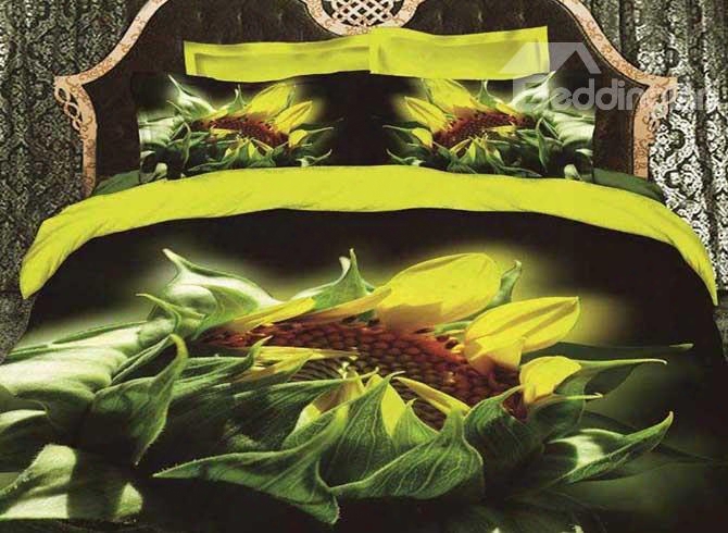 3d Blooming Sunflower Printed Corton 4-piece Bedding Sets/duvet Covers
