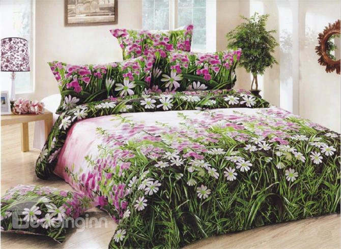 3d Flowers Printed Pastoral Style Cotton 4-piece Bedding Sets/duvet Covers