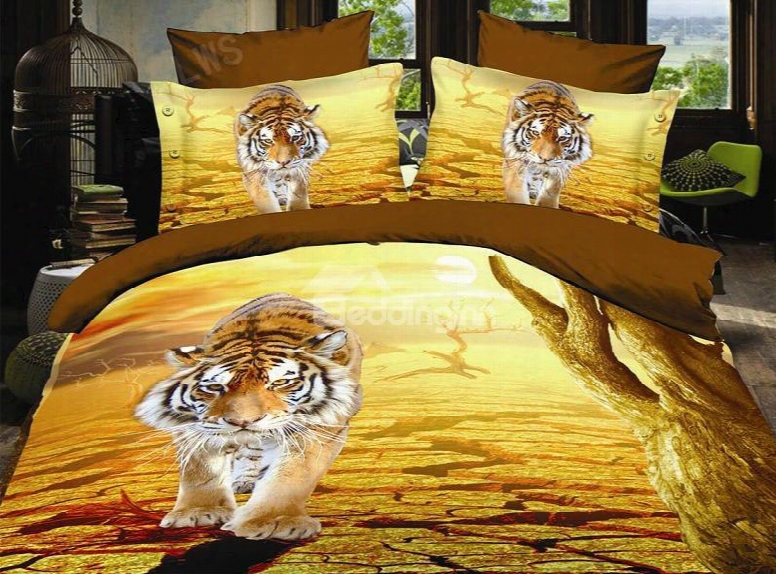3d Imperial Tiger Print 4-piece Polyester Duvet Cover Sets
