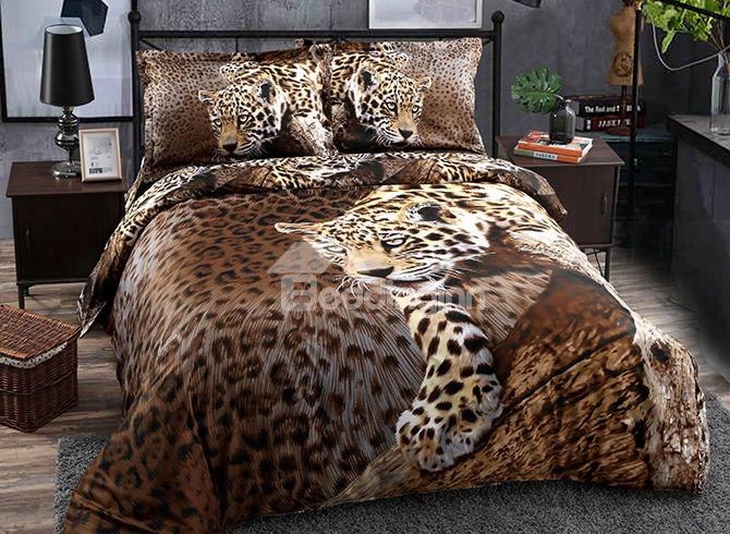 3d Leopard Animal Printed Cotton 4-piece Bedding Sets/duvet Covers