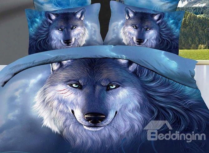 3d Oil Painting Wolf Cotton 4-piece Ble Bedding Sets/duvet Covers