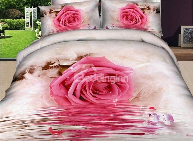 3d Pink Rose By The River Printed 4-piece Bedding Sets/duvet Covers