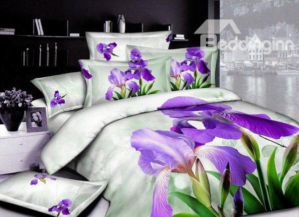 3d Purple Iris Tectorum Printed Cotton 4-piece Bedding Sets/duvet Covers