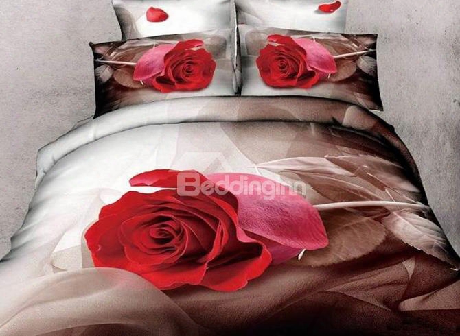 3d Red Rose Printed Retro Style Cotton 4-piece Bedding Sets/duvet Cover