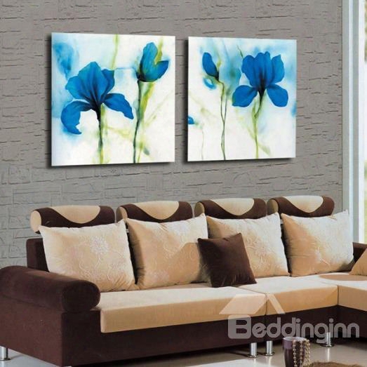 Amazing Blue Flowers Print 2-piece Cross Film Wall Art Prints