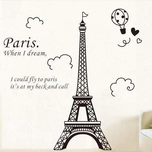 Beautiful Black Paris Eiffel Tower Print Wall Stickers