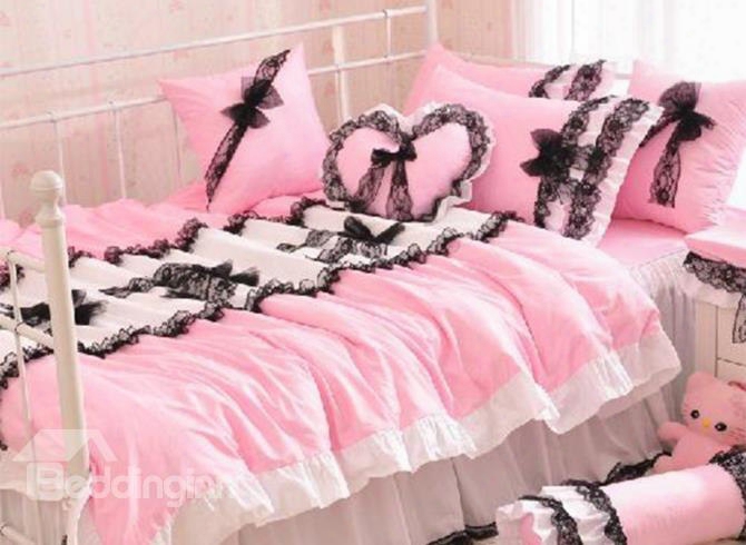 Beautiful Lace Pink 4 Piece Cinderella Duvet Cover Sets