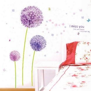 Beautiful Purple Dandelion Print And Photo Frame Wall Stickers