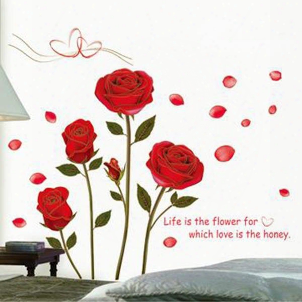 Beautiful Red Roses And Letters Print Wall Stickers