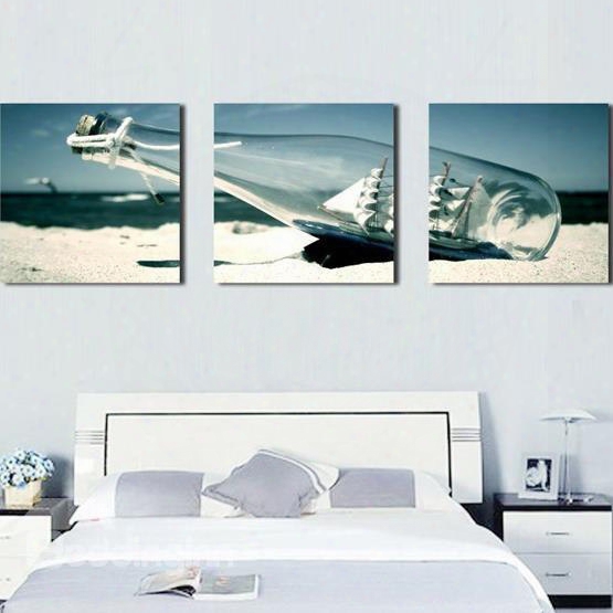 Beautiful Sailing Ship In Drift Bottle Print 3-piece Cross Fipm Wall Art Prints