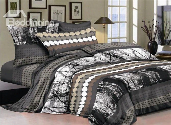 Chic Style Circles And Black Forest 4-piece Cotton Bedding Sets/duvet Cover