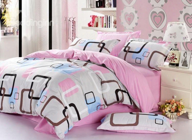 Classical Plaid Pink And Grey Cotton 4-piece Bedding Sets/duvet Cover