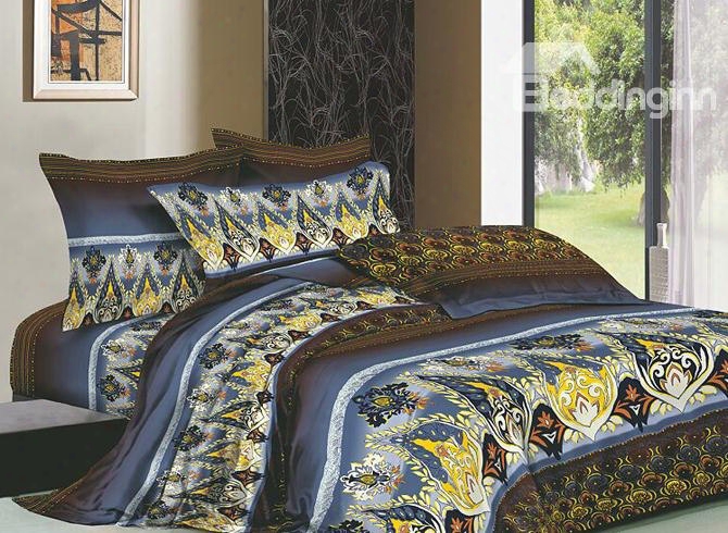 Colorful Pattern 4 Piece Cotton Bedding Sets With Active Printing