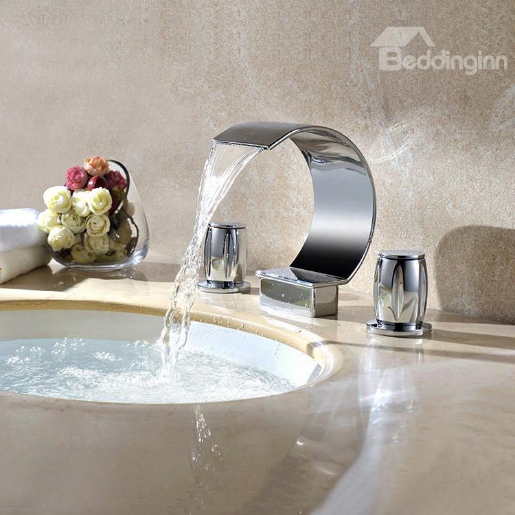 Contemporary Double Handles Widespread Waterfall Faucet