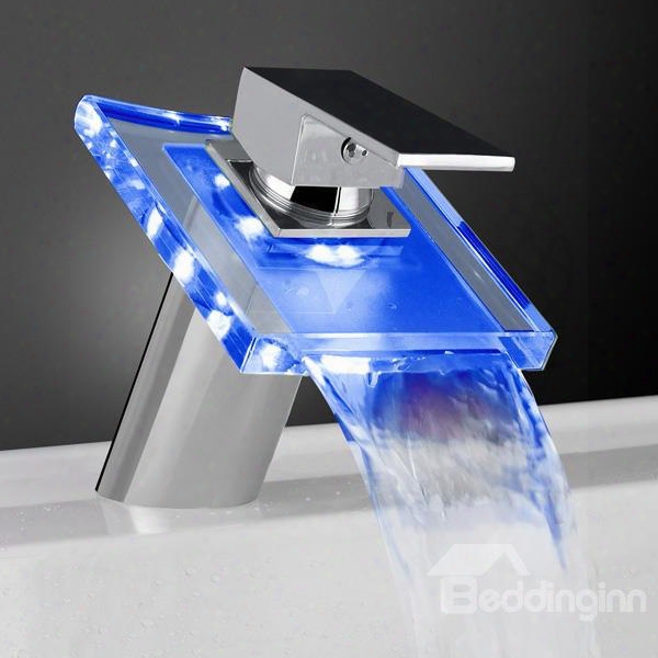 Contemporary Led Temperature Control Luminous Rectangular Handle Oblique Faucet