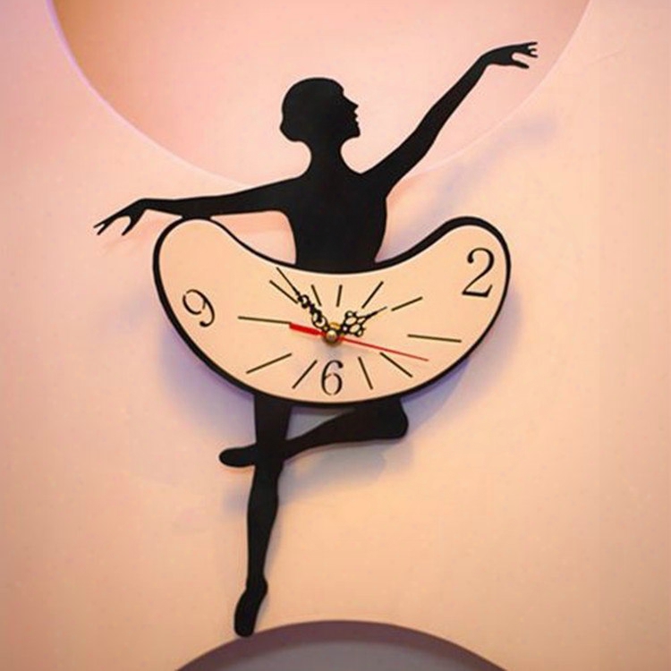 Creative Ballet Dancing Girl Acrylic Mute Wall Clock