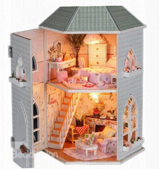 Deluxe Miniature Diy Dollhouse With Led Light Birthday Valentine Gift