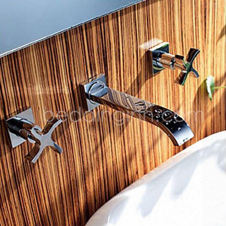 Double Cross Handles Waterfall Wall Mount Sink Faucet