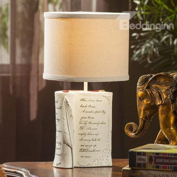 Elegant Book And Feather Style Resin Table Lamp