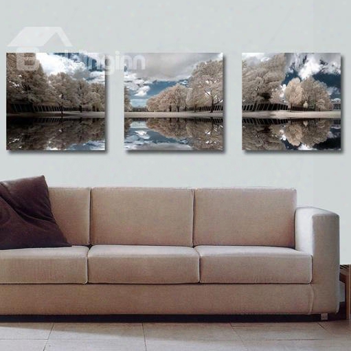 Elegant Grey Trees And Blue Sky Print 3-piece Cross Film Wall Art Prints