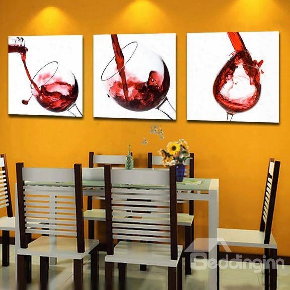 Elegant Red Wine Glass Print 3-panel Cross Film Wall Art Prints