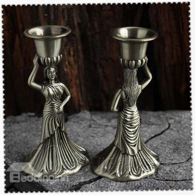 Exquisite Alloy Godness-shape Relief Sculpture A Couple Of Candle Holder