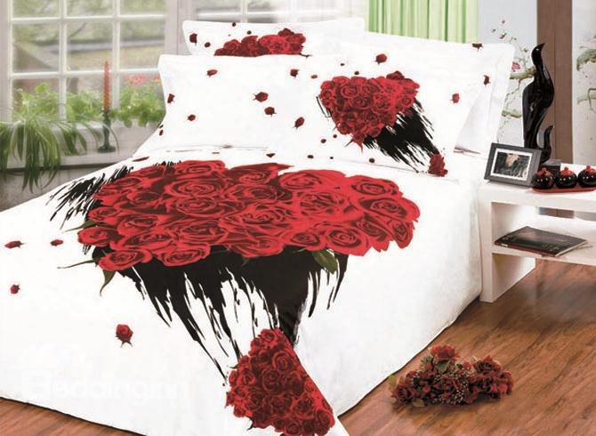 Fantastic Bunch Rose Printed 4 Piece King Bed Sheets (10489852)