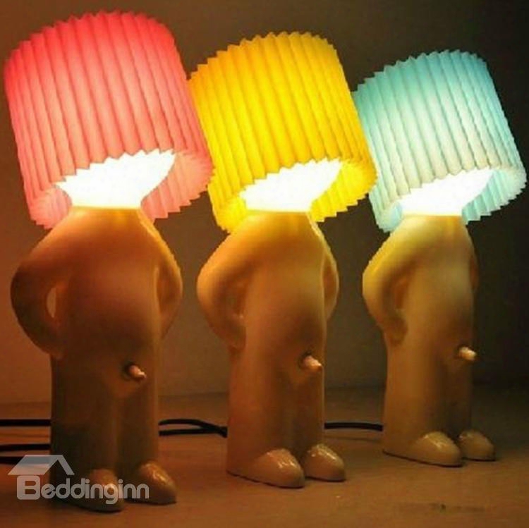 Funny Creative Shy Little Boy Bedside Multi-colored Lampshade Light