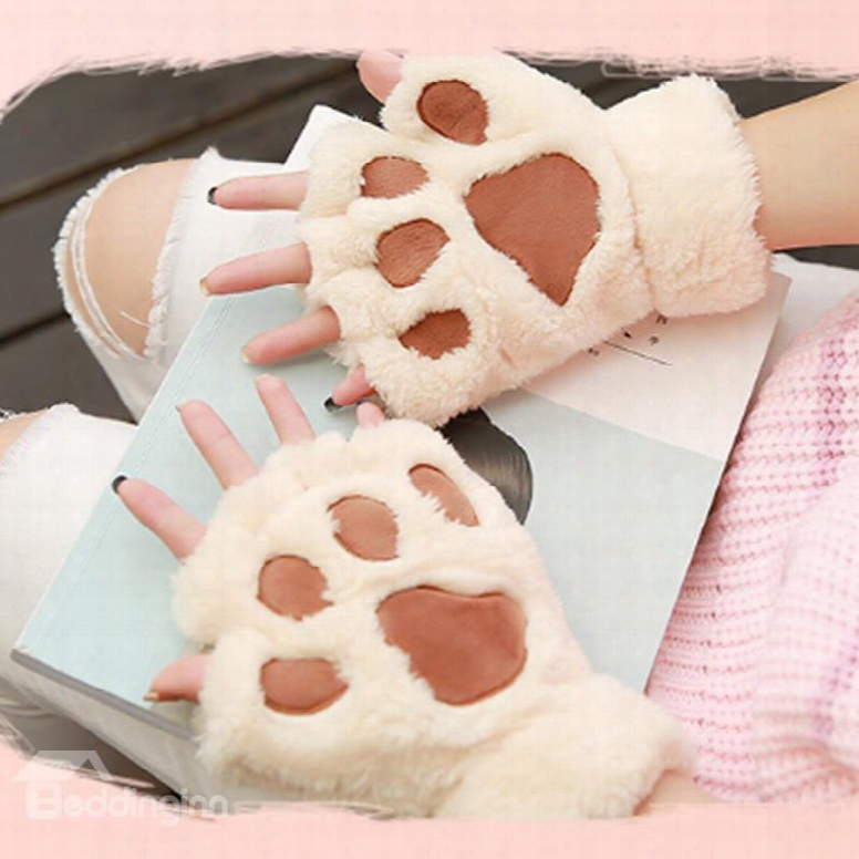 Girl Winter Bear Paw Shape Four Color Lovers Gloves Warm Gift