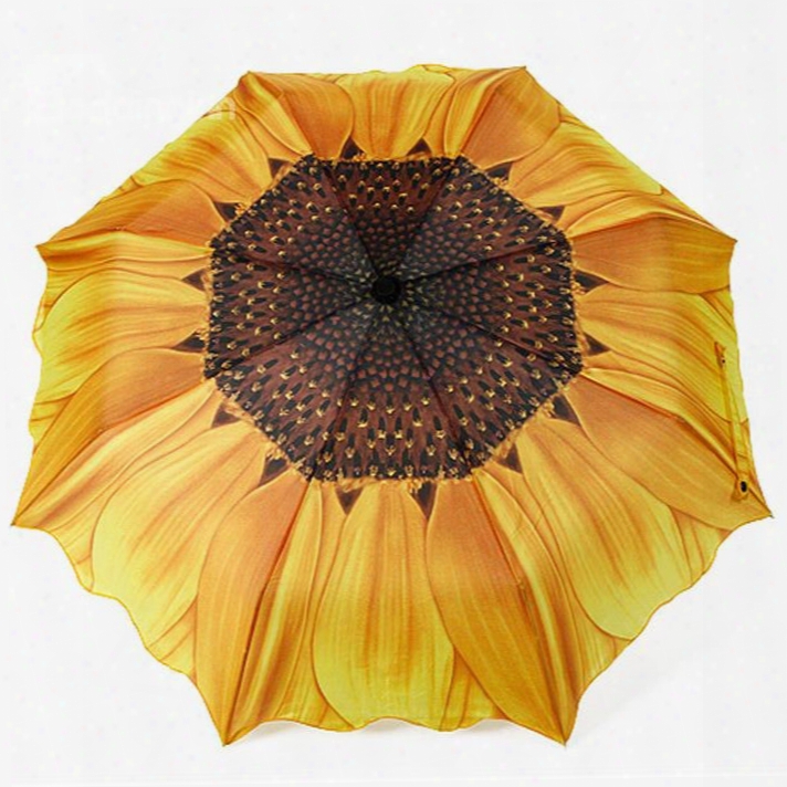 High Quality 3d Sunflower Print Foldi Ng Umbrella Ultraviolet-proof