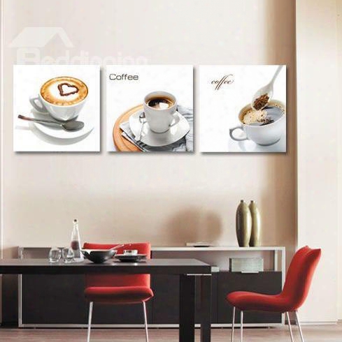 High Quality Elegant Coffee Cup Sets And Letters Print 3-piece Cross Film Wall Art Prints