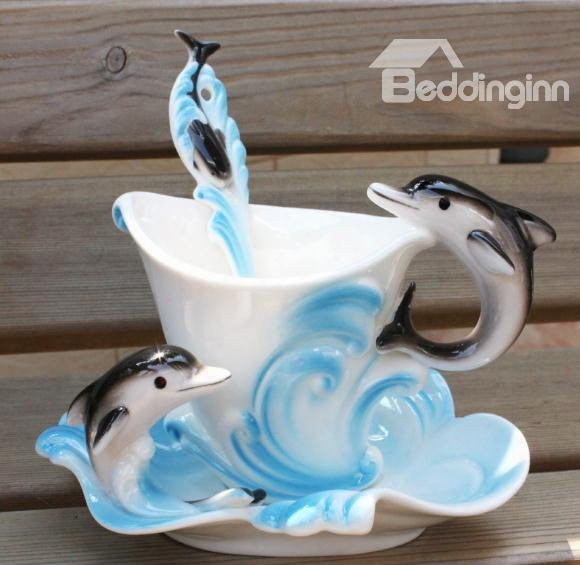 High Quality Enamel With Perfect Skyblue/blue Dolphin Cup Setting In Hot Sell