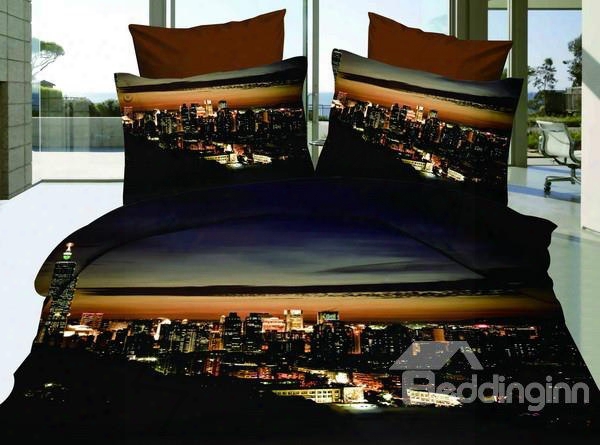 Hot Sell Amazing Modern City Night 4 Pieces Bedding Sets