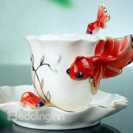 Hot Selling Creative Gift Pink/red/purple Goldfish Coffe Cup For Lovers/relatives