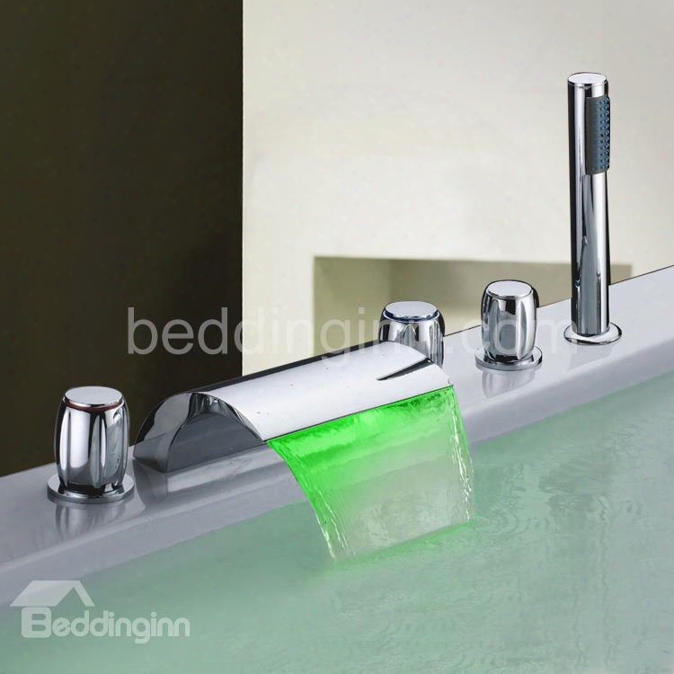 Led Color Changing By Temperature Three Handles Bathtub Faucet