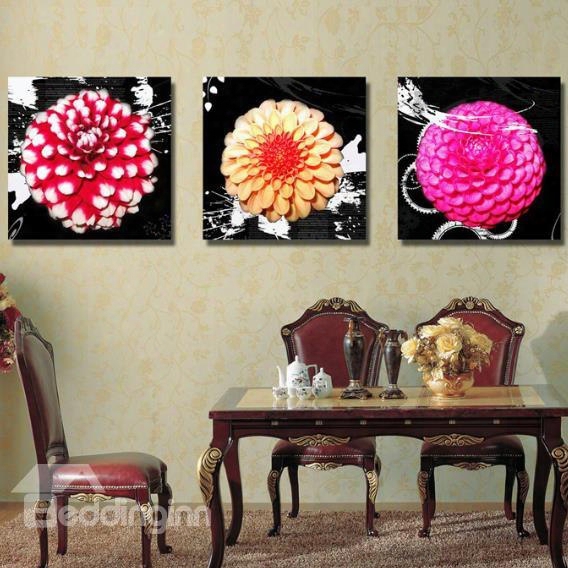 Lovely Bright Color Flowers Print 3-piece Cross Film Wall Art Prints