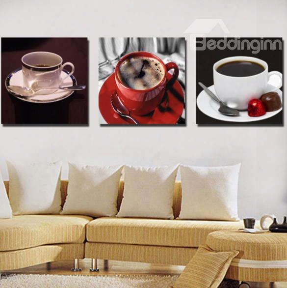 Lovely Coffee Cup Sets Print 3-piece Cross Film Wall Art Prints