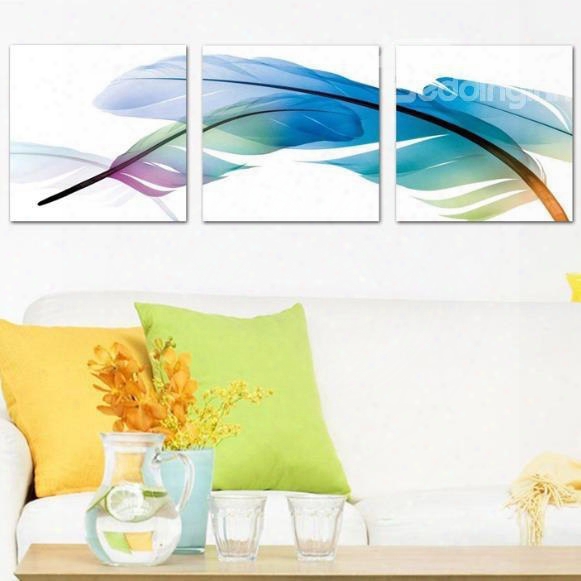 Lovely Colorful Feathers Print 3-piece Cross Film Wall Art Prints