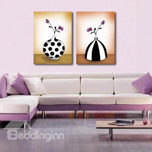 Lovely Pink Flowers In Black And White Vase Print 2-piece Cross Film Wall Art Prints