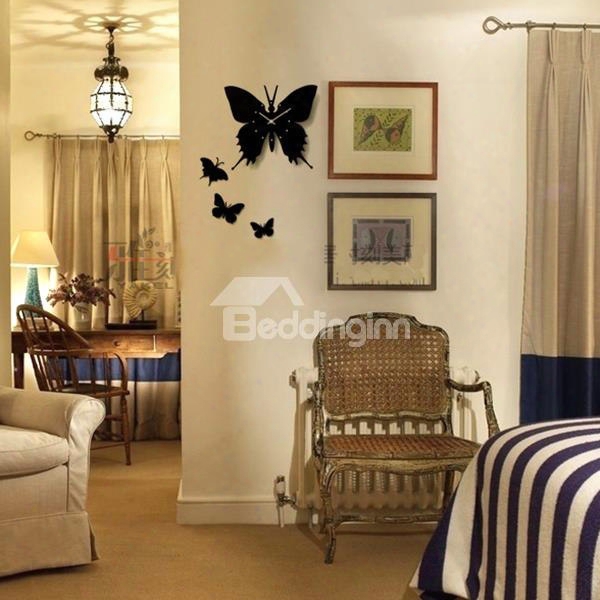 Modern Design Black Beautiful Butterfly Shape Wall Clock