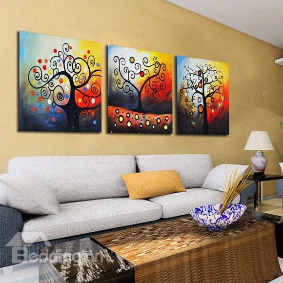New Arrival Abstract Colorful Trees Print 3-piece Cross Film Wall Art Prints
