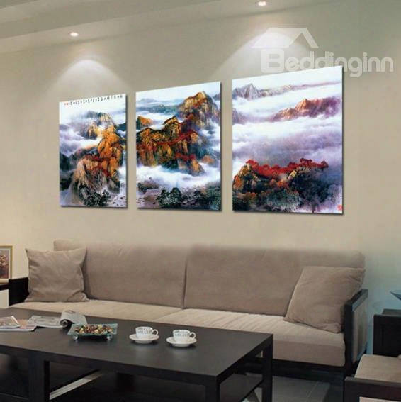 New Arrival Amazing Mountain Scenery Print 3-piece Cross Film Wall Art Prints