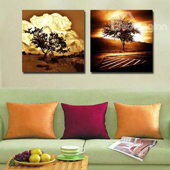New Arrival Amazing Trees In The Sunset Scenery Print 2-piece Cross Film Wall Art Prints