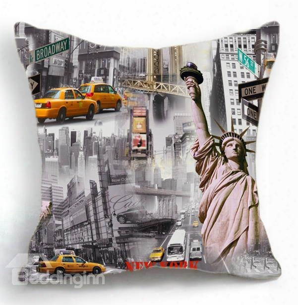 New Arrival American New York Statue Of Liberty And Cars Print Throw Pillow