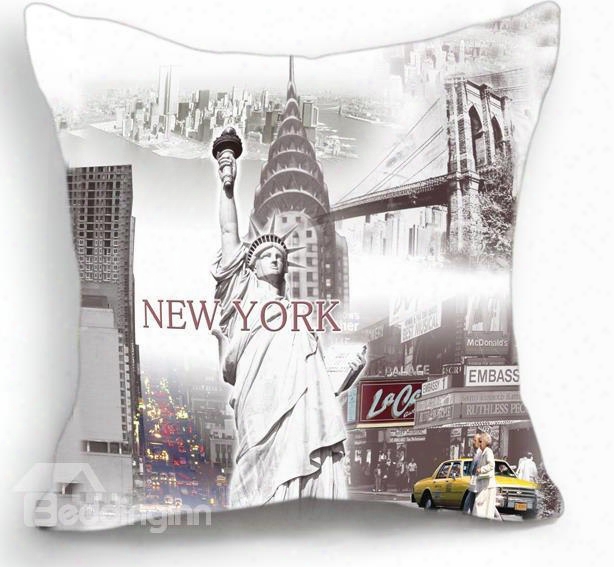 New Arrival American Statur Of Liberty And New York City Print Throw Pillow